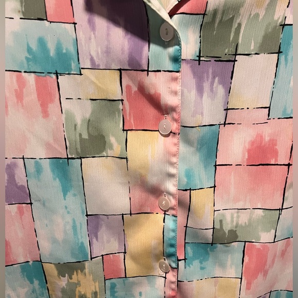 Alfred Dunner Vintage Pastel Multicolor Watercolor Button Down Blouse Size 16 - Picture 2 of 5